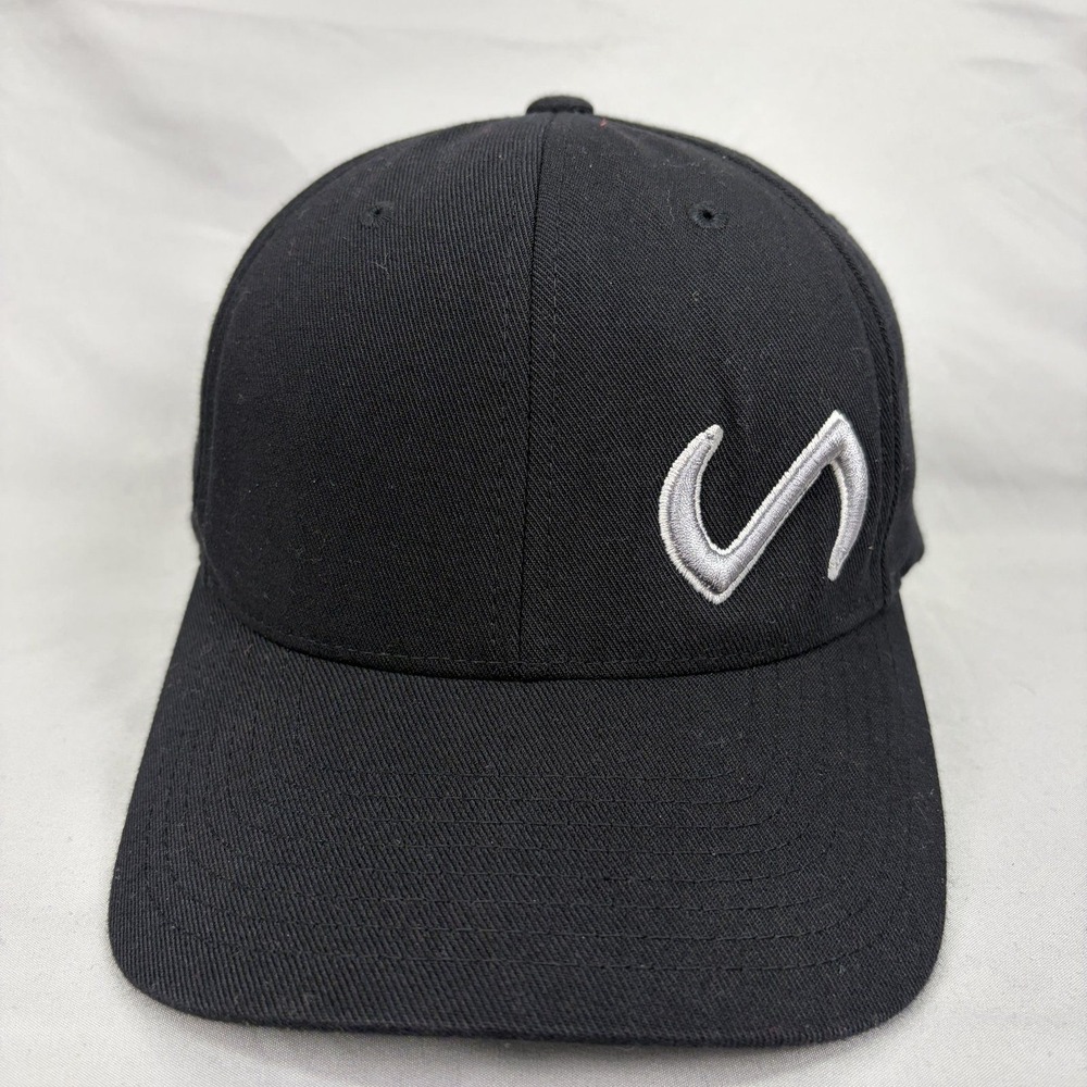 TLF Baseball Cap Flexfit Athletic Hat Mens S-M Black Silver Logo 1753